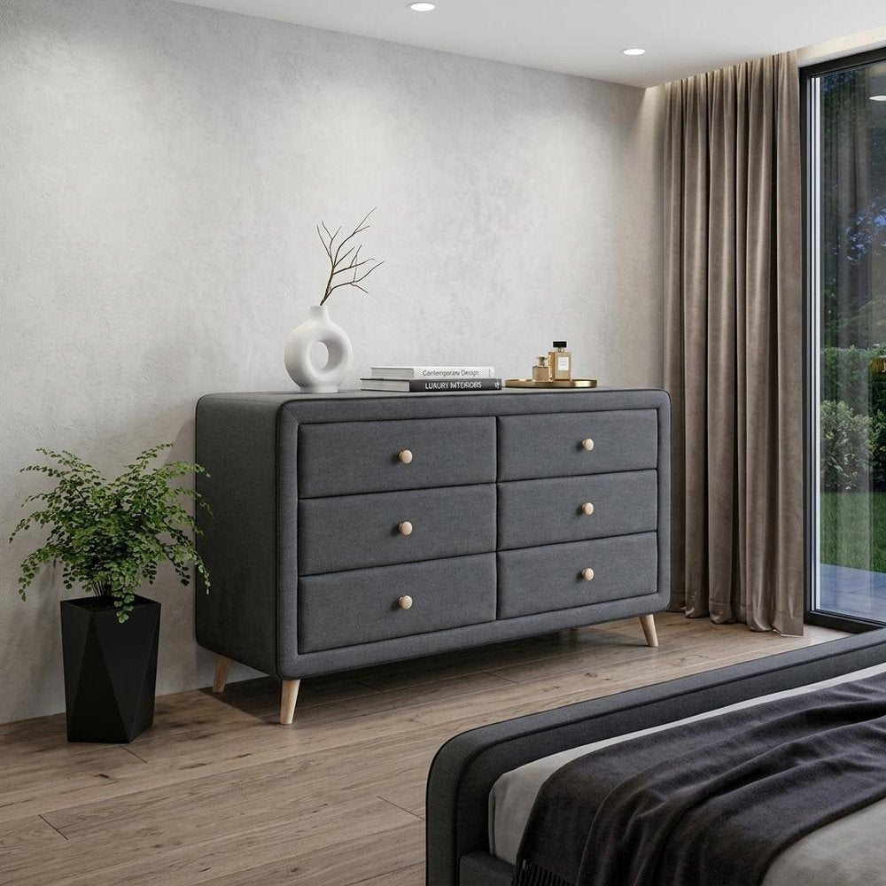 Light Gray Solid Wood Six Drawer Dresser - 43-inch