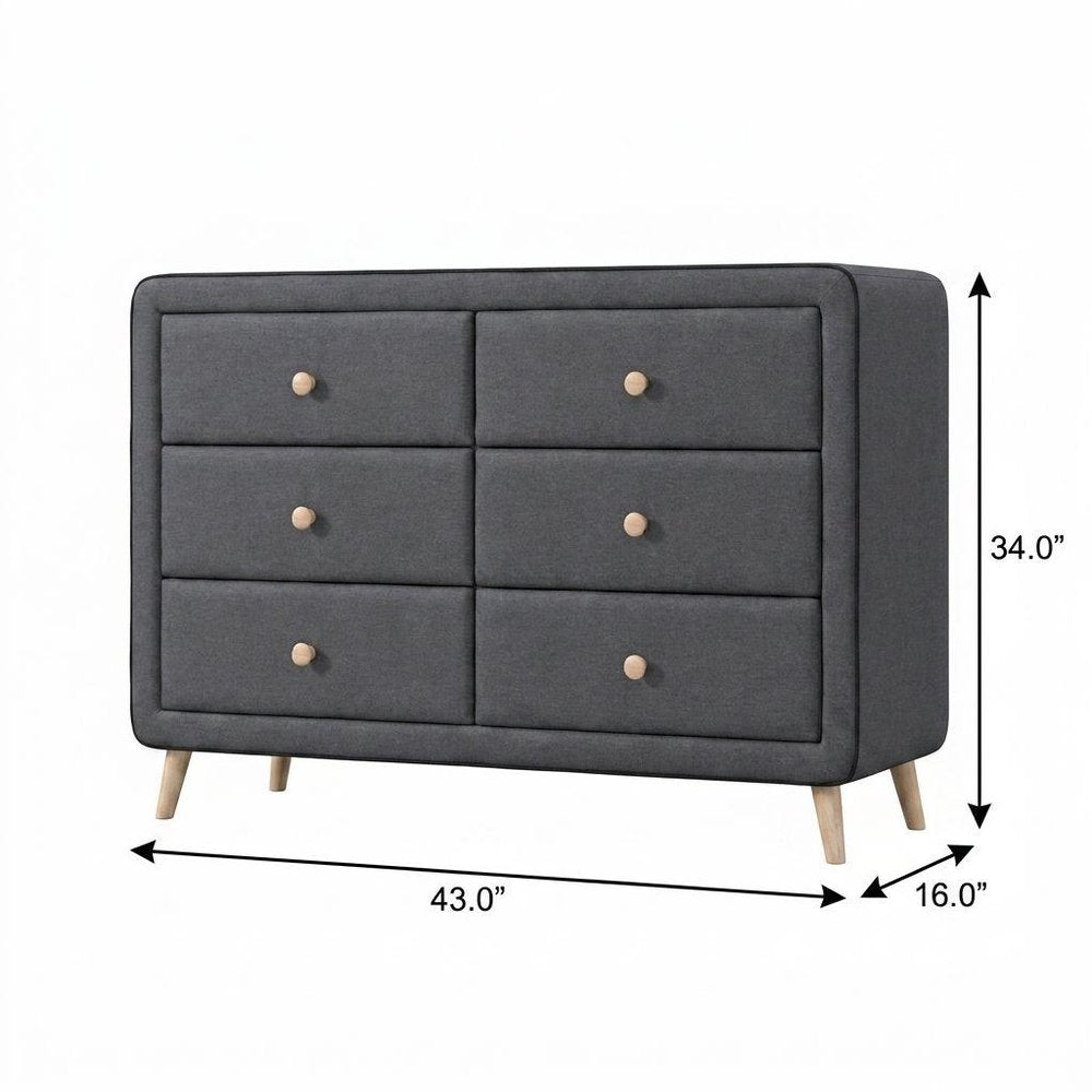 Light Gray Solid Wood Six Drawer Dresser - 43-inch