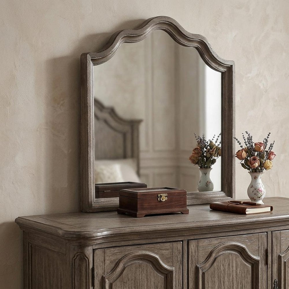 Gray Solid Wood Arch Dresser Mount Framed Mirror - 40-inch