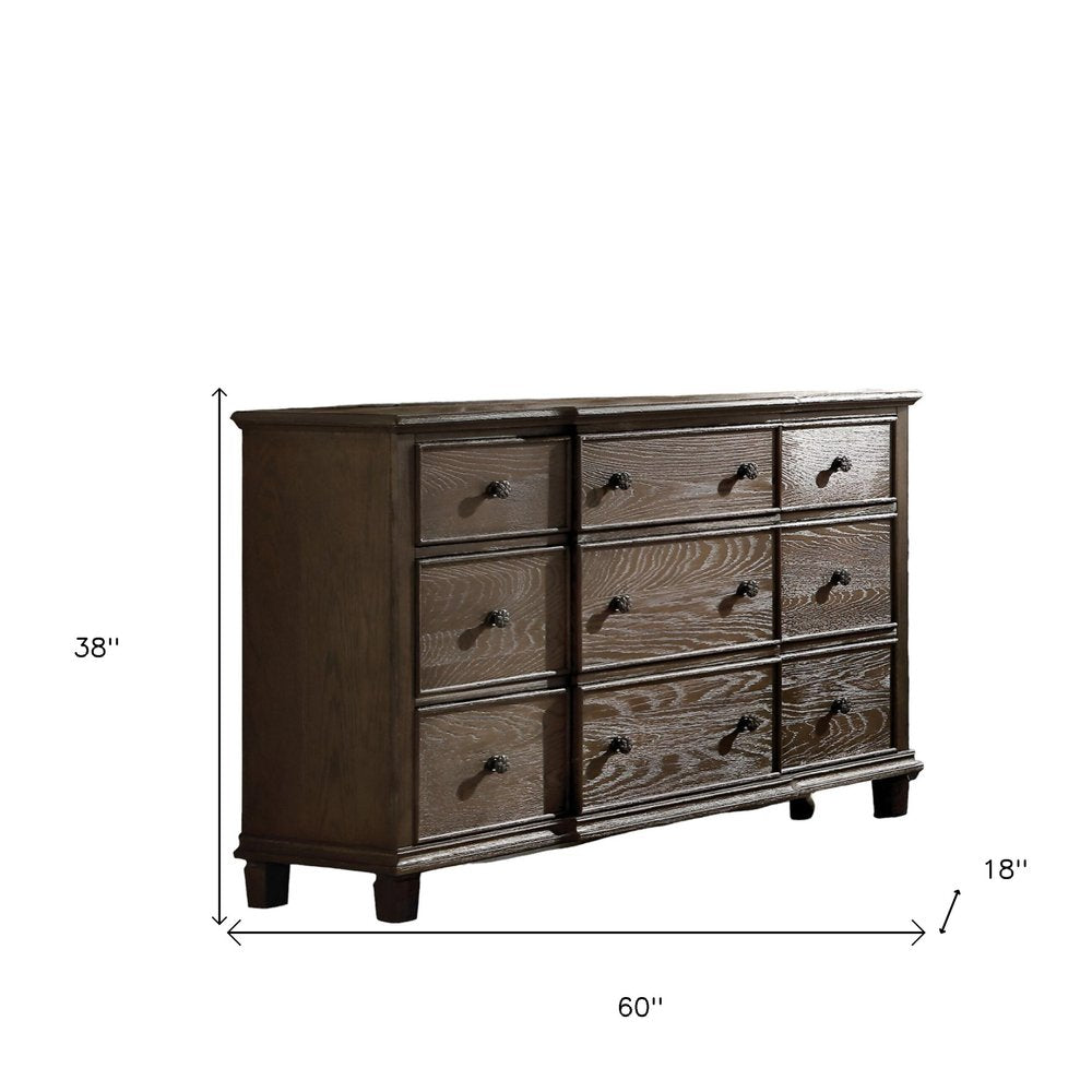 Dark Brown Solid Wood Nine Drawer Double Dresser - 60-inch
