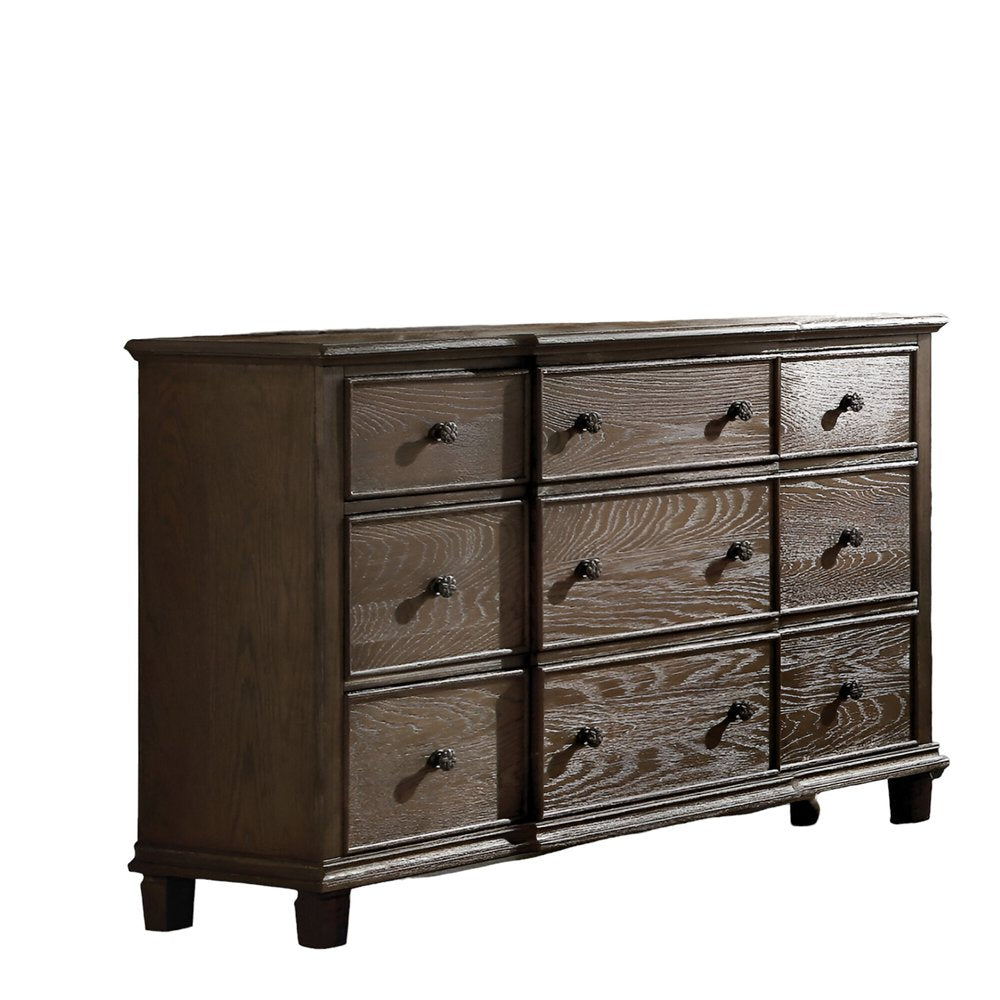 Dark Brown Solid Wood Nine Drawer Double Dresser - 60-inch