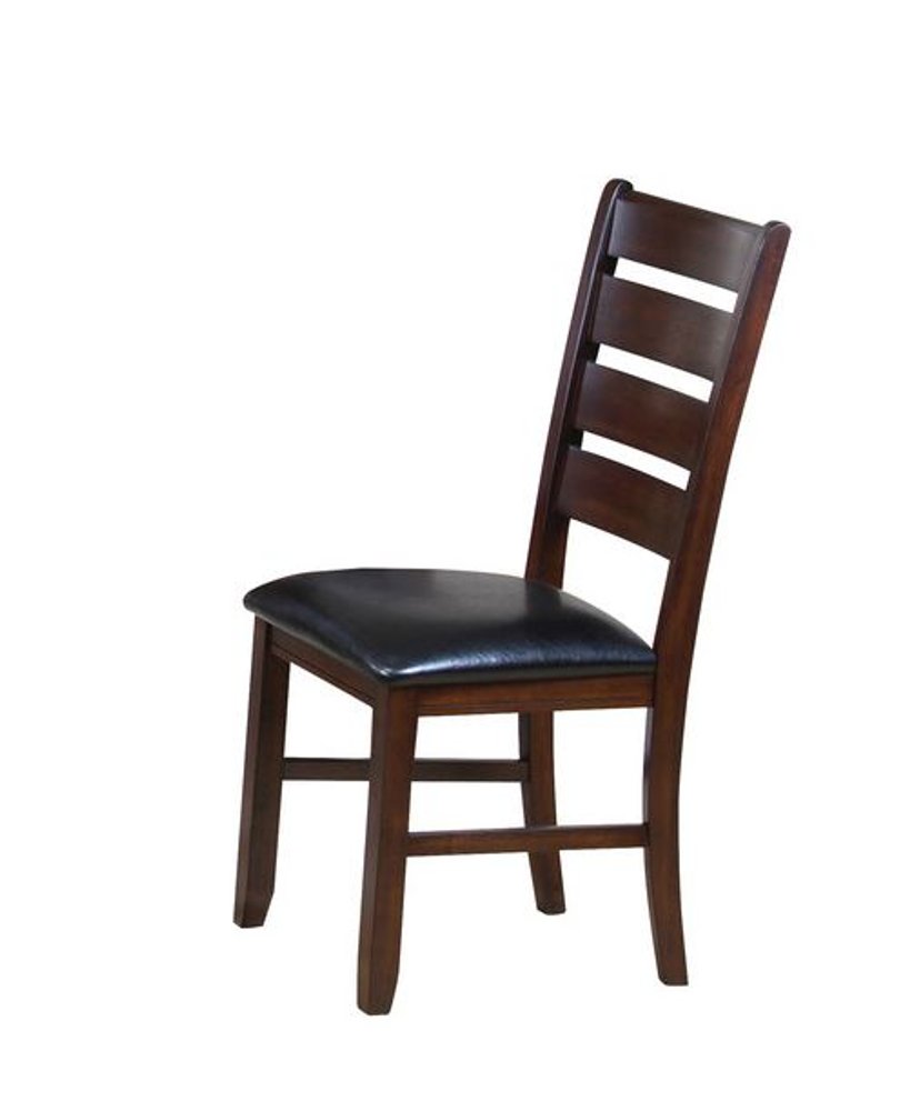 Set of Two Espresso and Brown Upholstered Faux Leather Ladder Back Dining Side Chairs