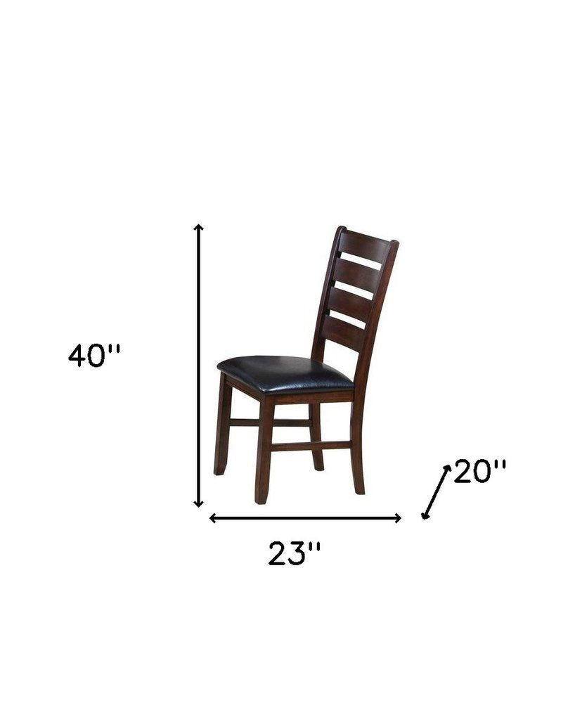 Set of Two Espresso and Brown Upholstered Faux Leather Ladder Back Dining Side Chairs