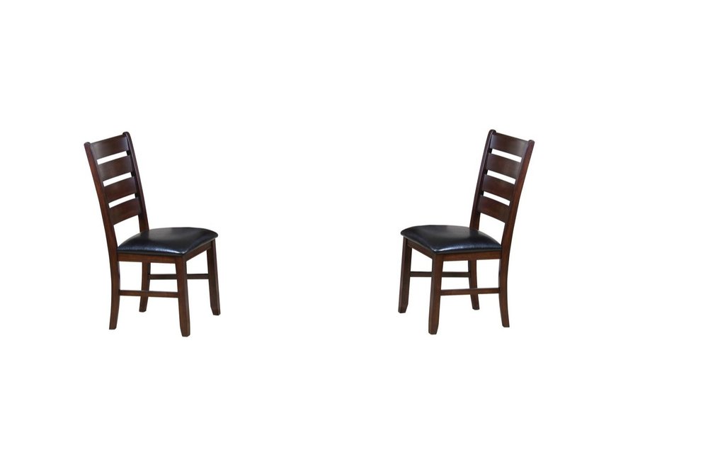 Set of Two Espresso and Brown Upholstered Faux Leather Ladder Back Dining Side Chairs