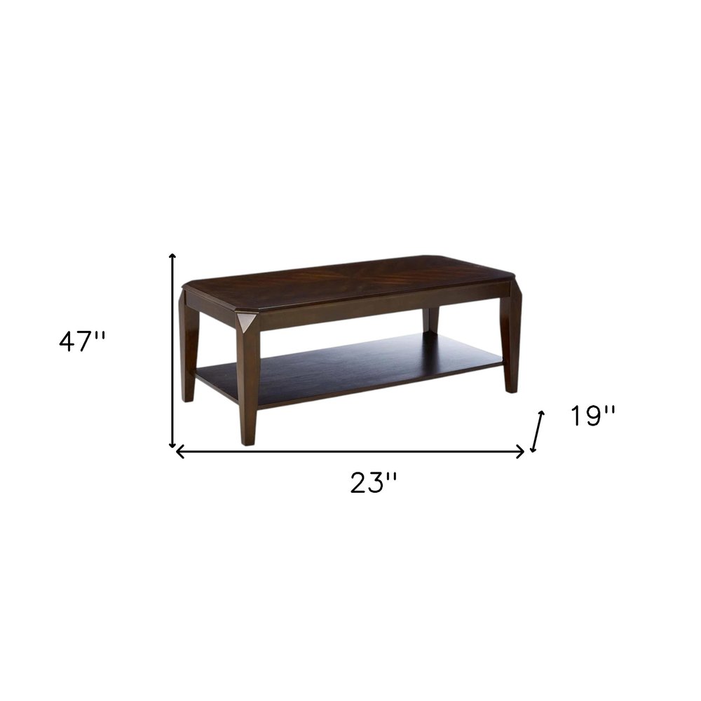Dark Brown Solid Wood Coffee Table with Shelf