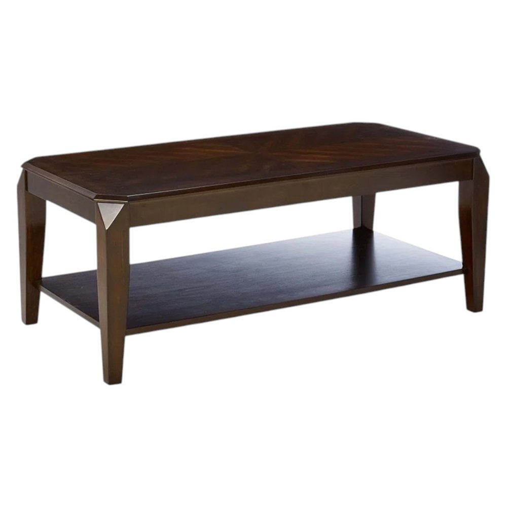 Dark Brown Solid Wood Coffee Table with Shelf