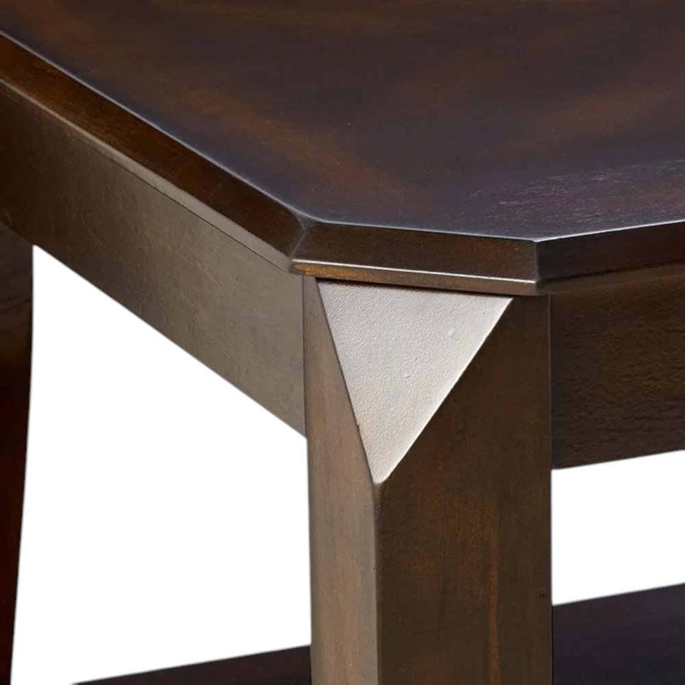 Dark Brown Solid Wood Coffee Table with Shelf
