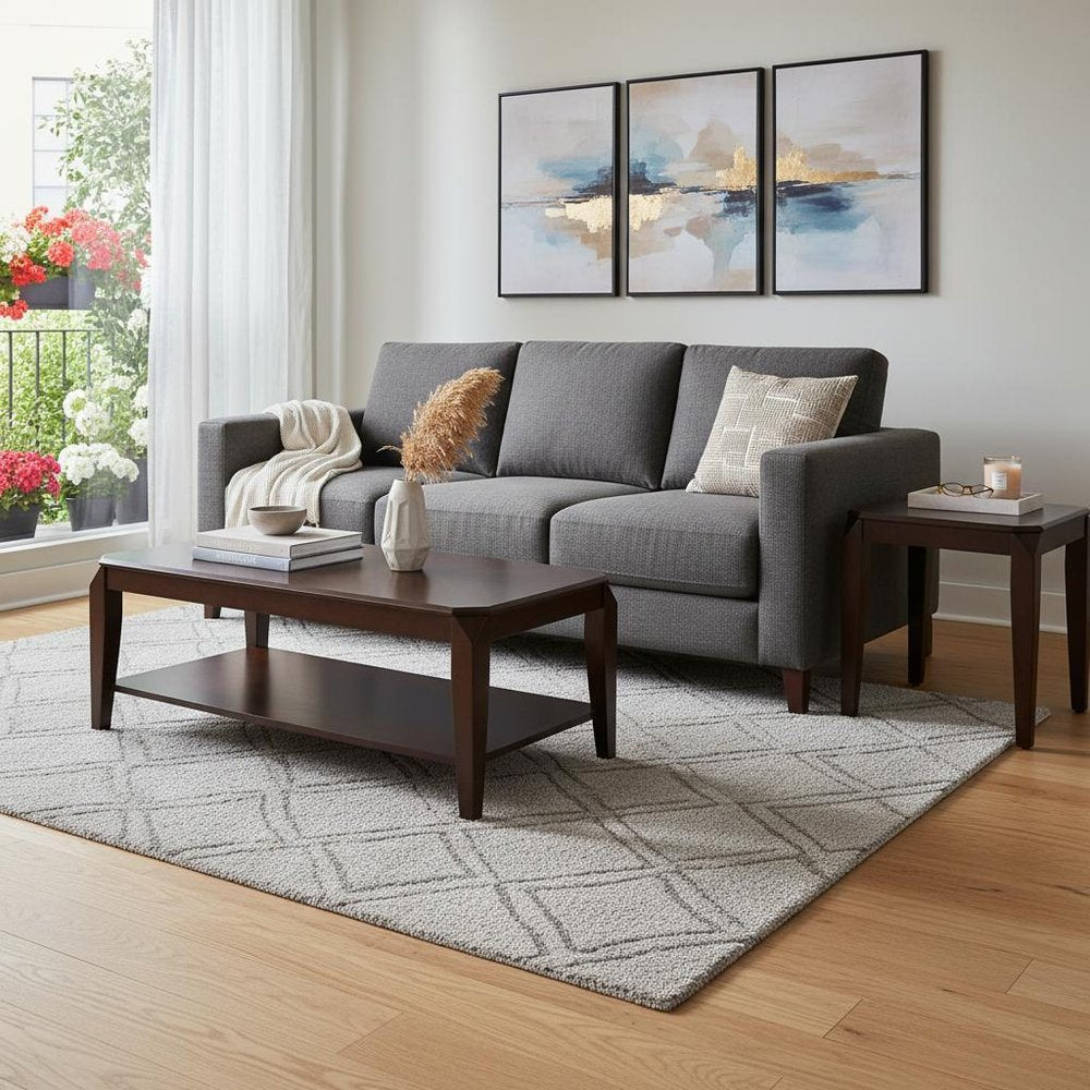 Dark Brown Solid Wood Coffee Table with Shelf