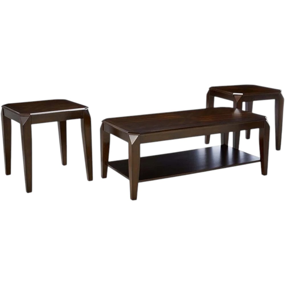 Dark Brown Solid Wood Coffee Table with Shelf