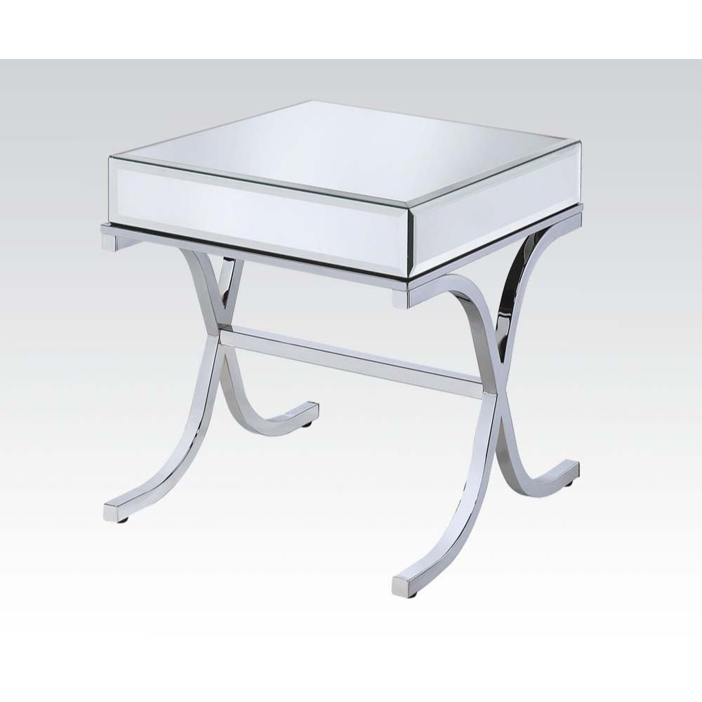 Silver and Clear Glass Square Mirrored End Table - 22-inch