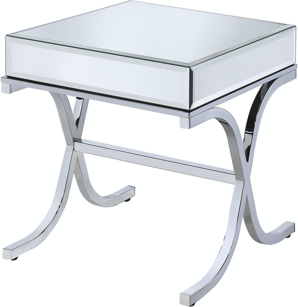 Silver and Clear Glass Square Mirrored End Table - 22-inch