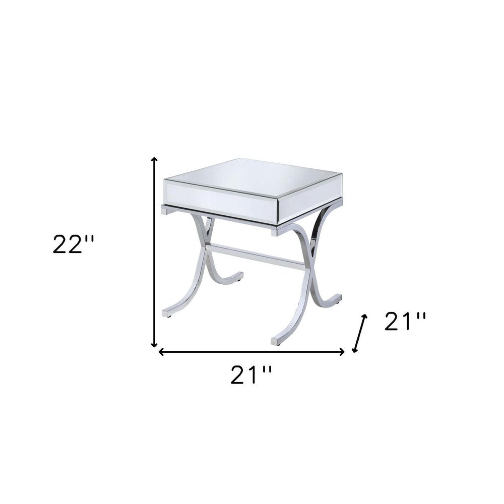 Silver and Clear Glass Square Mirrored End Table - 22-inch
