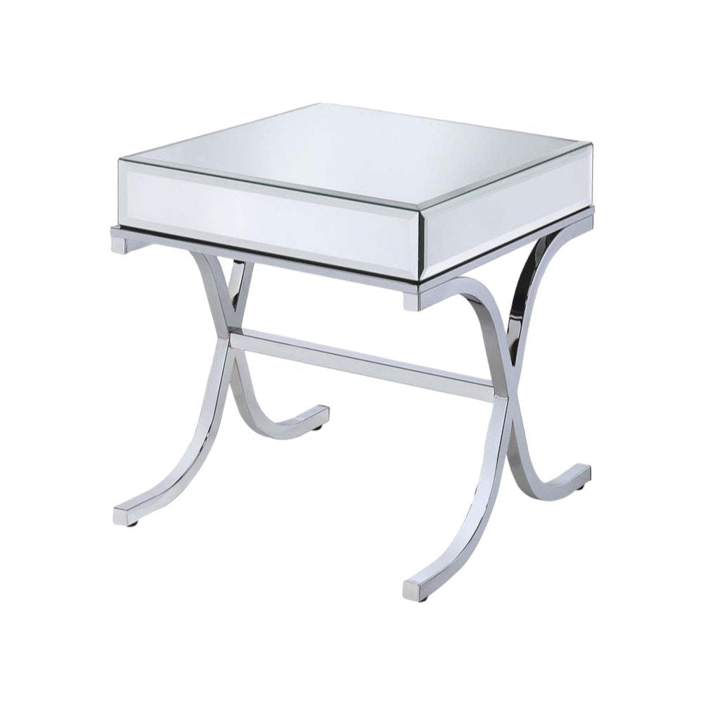 Silver and Clear Glass Square Mirrored End Table - 22-inch