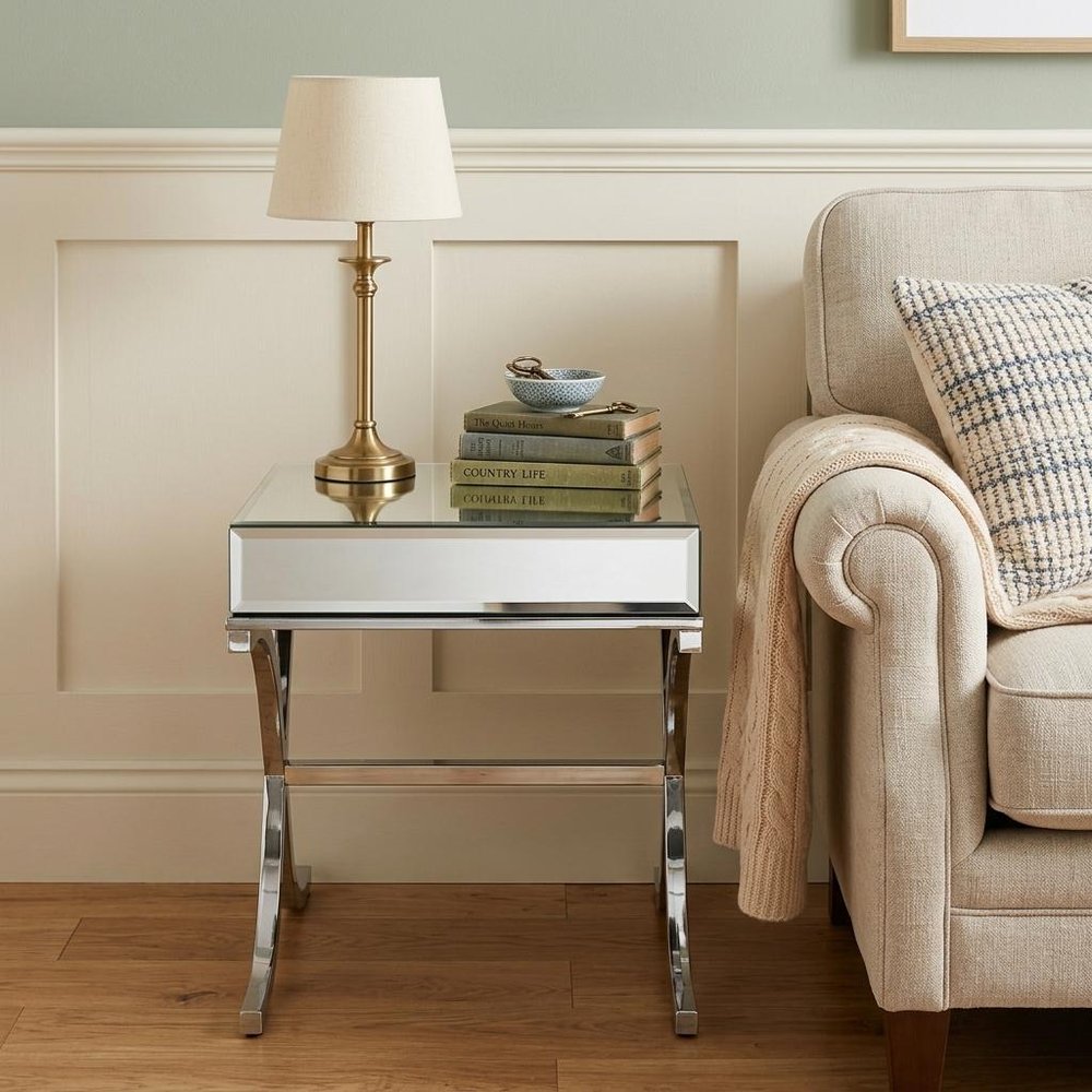 Silver and Clear Glass Square Mirrored End Table - 22-inch