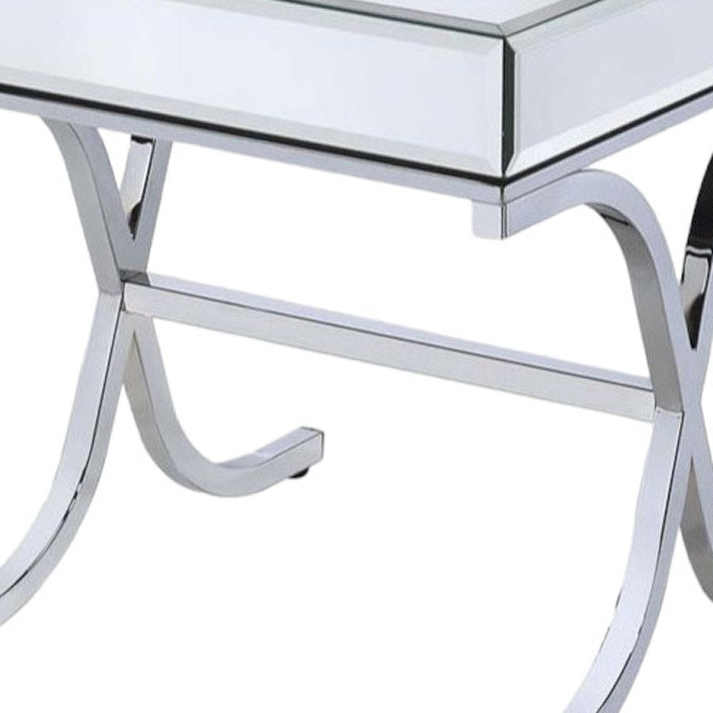 Silver and Clear Glass Square Mirrored End Table - 22-inch