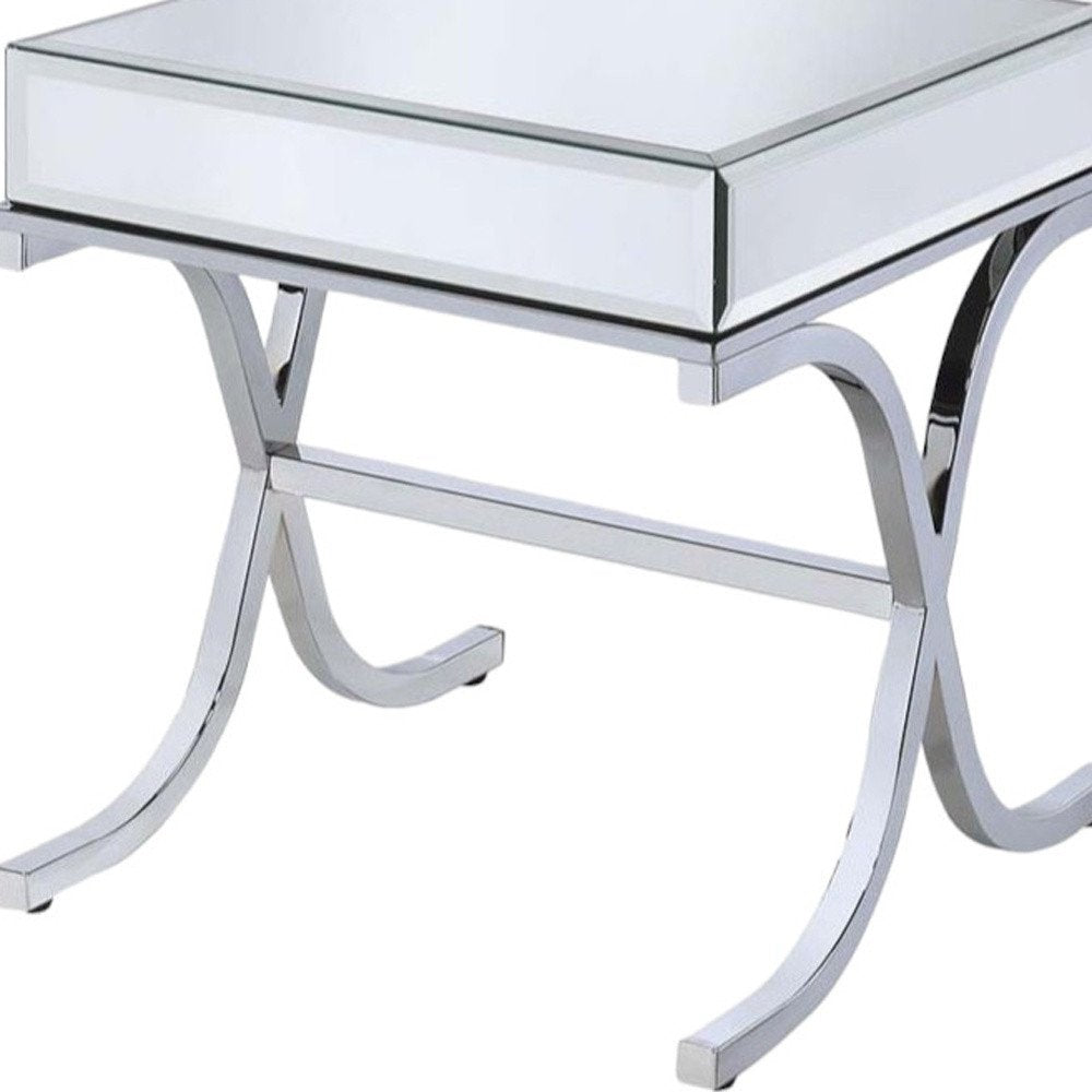 Silver and Clear Glass Square Mirrored End Table - 22-inch