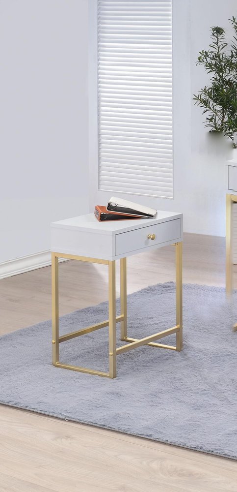 Gold and Black Solid Wood End Table with Drawer - 24-inch