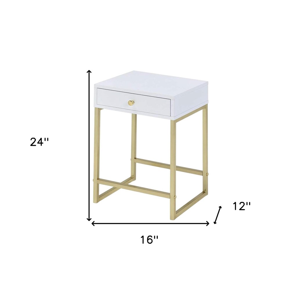 Gold and Black Solid Wood End Table with Drawer - 24-inch