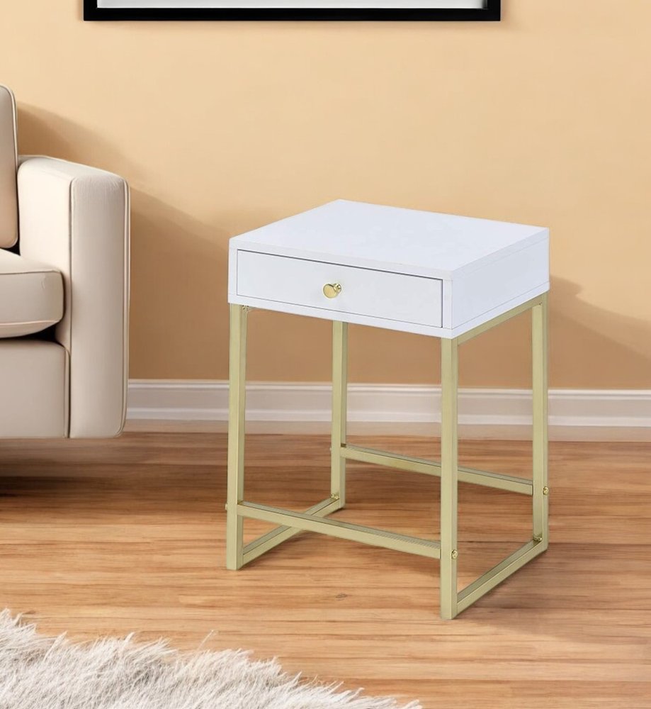 Gold and Black Solid Wood End Table with Drawer - 24-inch