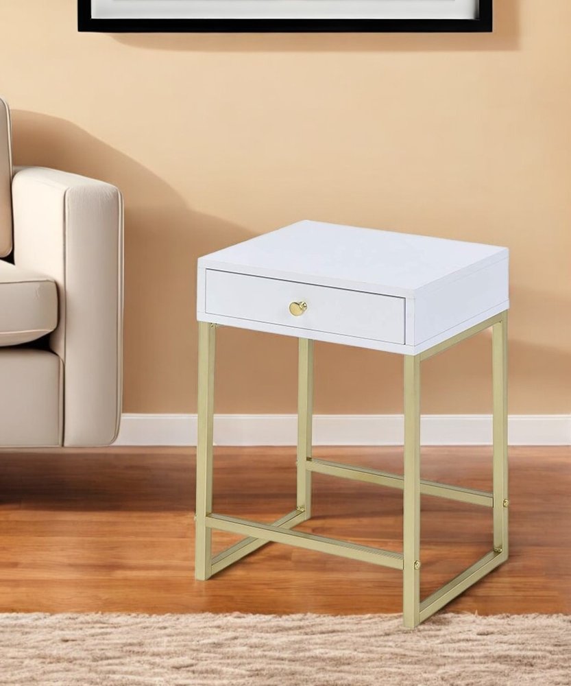 Gold and Black Solid Wood End Table with Drawer - 24-inch
