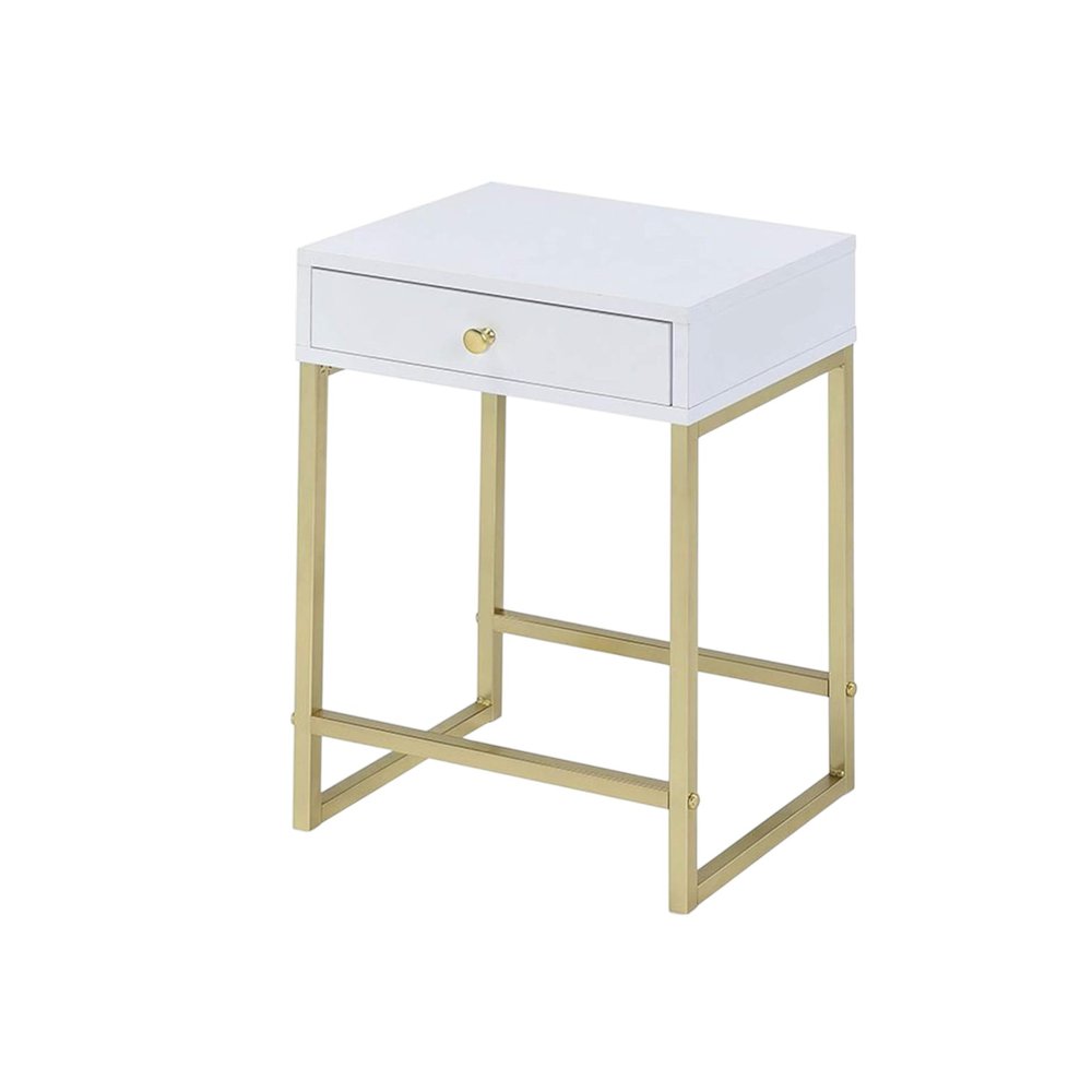 Gold and Black Solid Wood End Table with Drawer - 24-inch