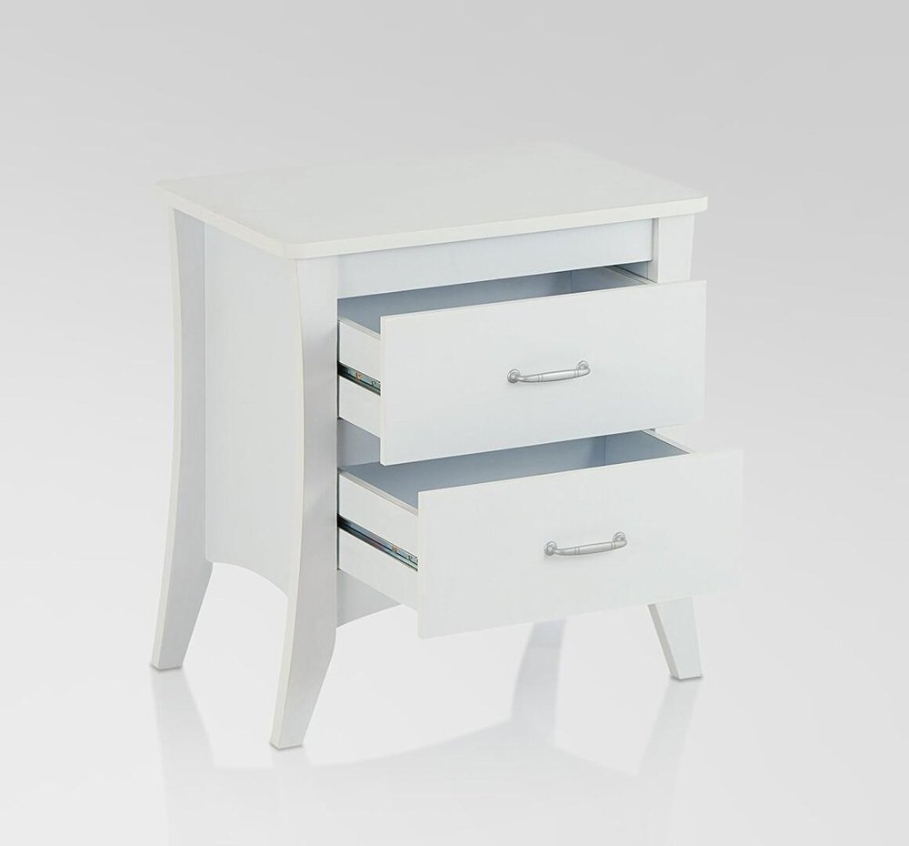 White Wood Two Drawer Nightstand - 25-inch