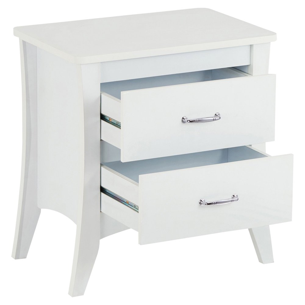 White Wood Two Drawer Nightstand - 25-inch