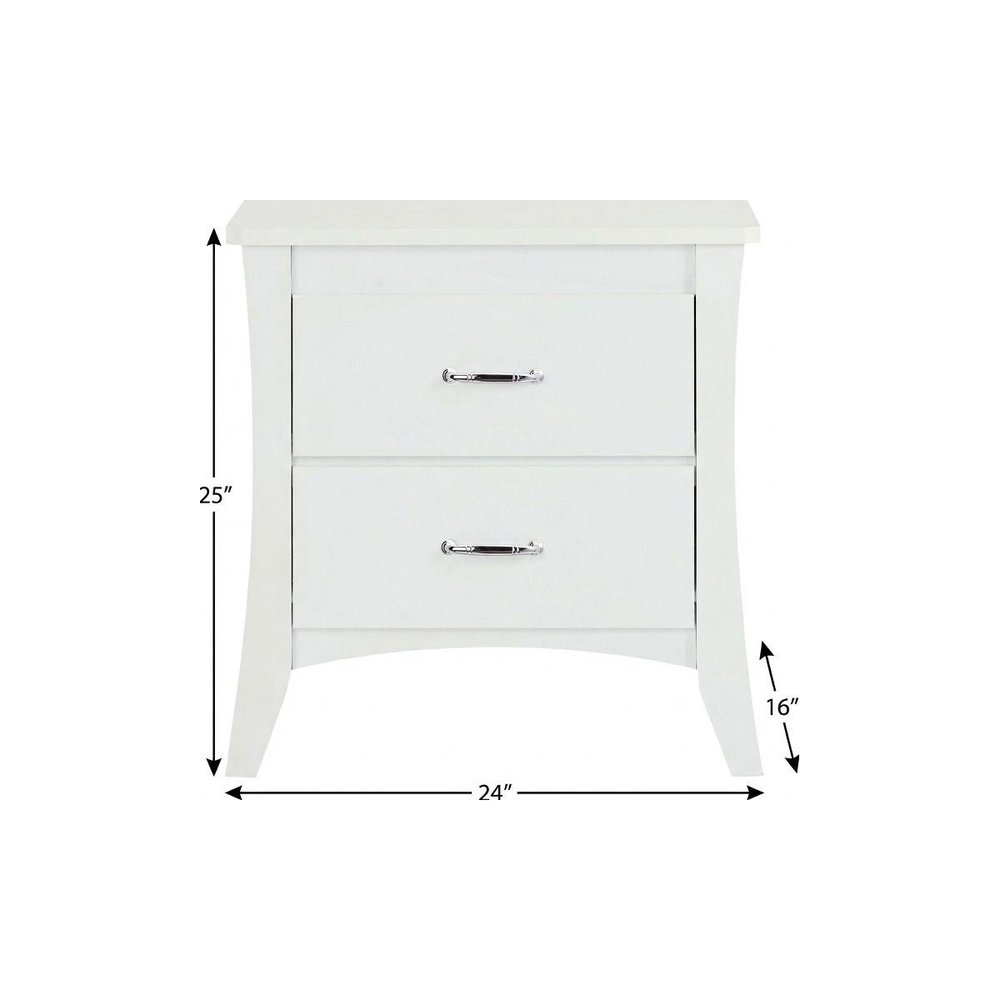 White Wood Two Drawer Nightstand - 25-inch