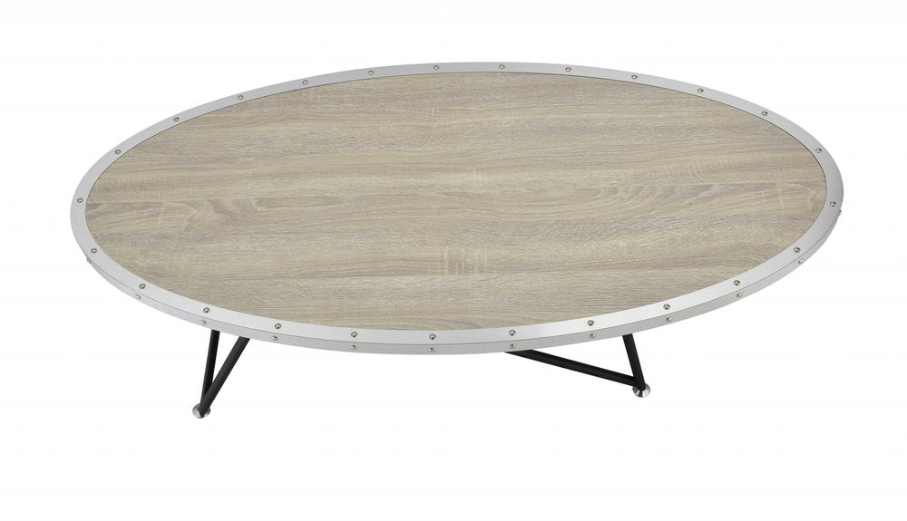 Gray and Black Wood and Iron Oval Coffee Table - 46-inch