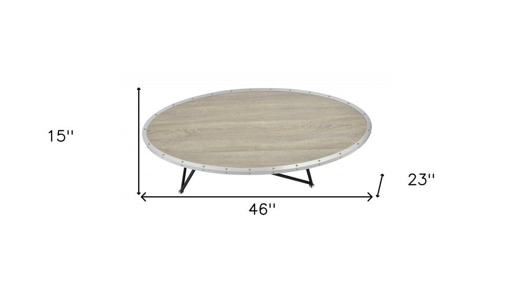 Gray and Black Wood and Iron Oval Coffee Table - 46-inch