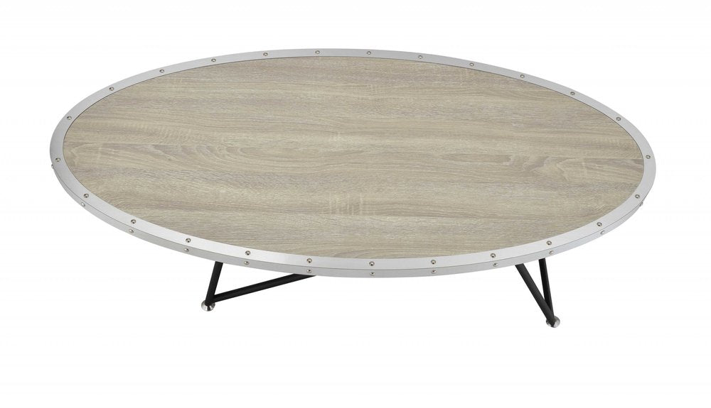 Gray and Black Wood and Iron Oval Coffee Table - 46-inch