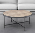 Brown and Black Wood and Iron Round Coffee Table - 32-inch