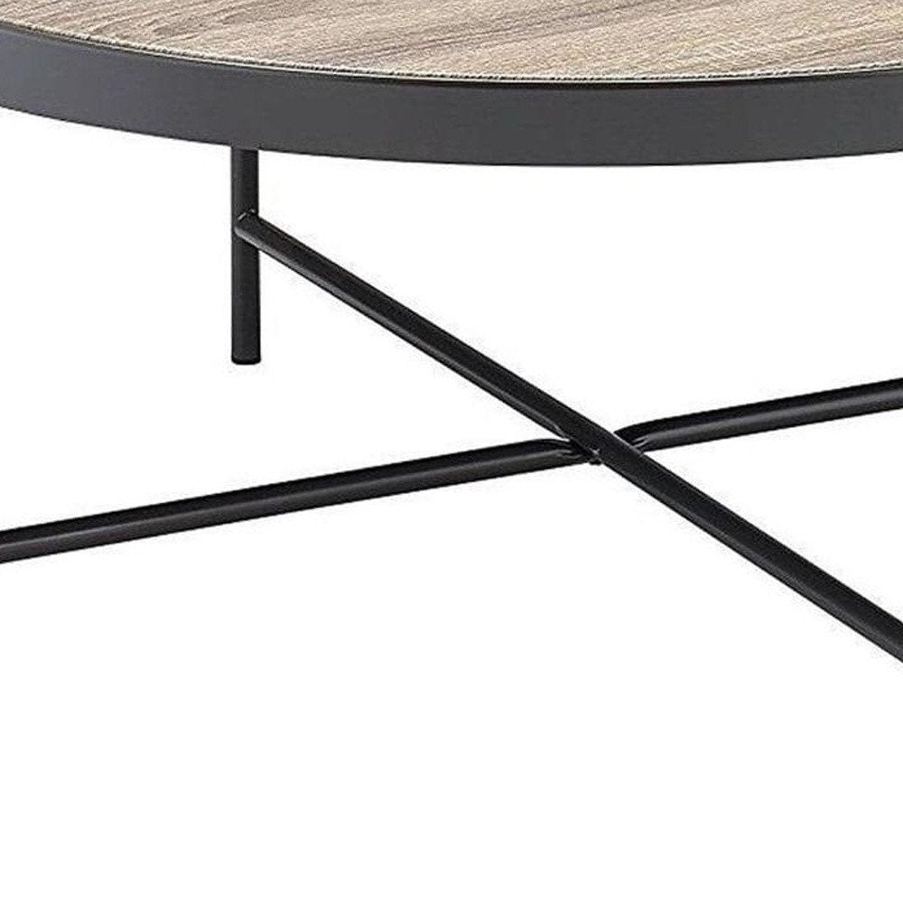 Brown and Black Wood and Iron Round Coffee Table - 32-inch