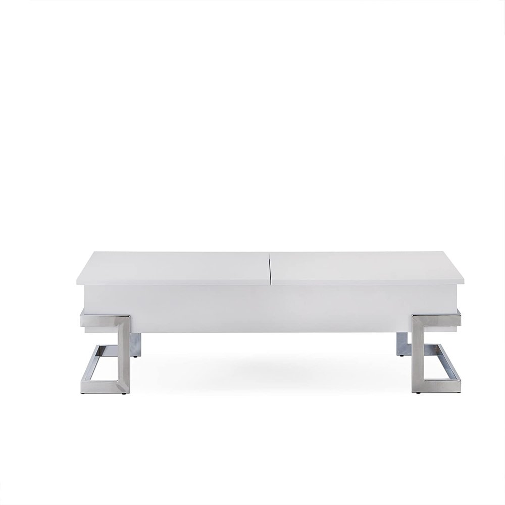White and Silver Wood and Metal Lift Top Sled Coffee Table - 47-inch