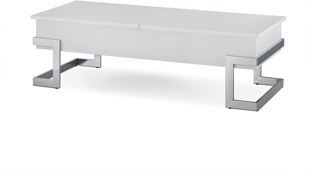 White and Silver Wood and Metal Lift Top Sled Coffee Table - 47-inch