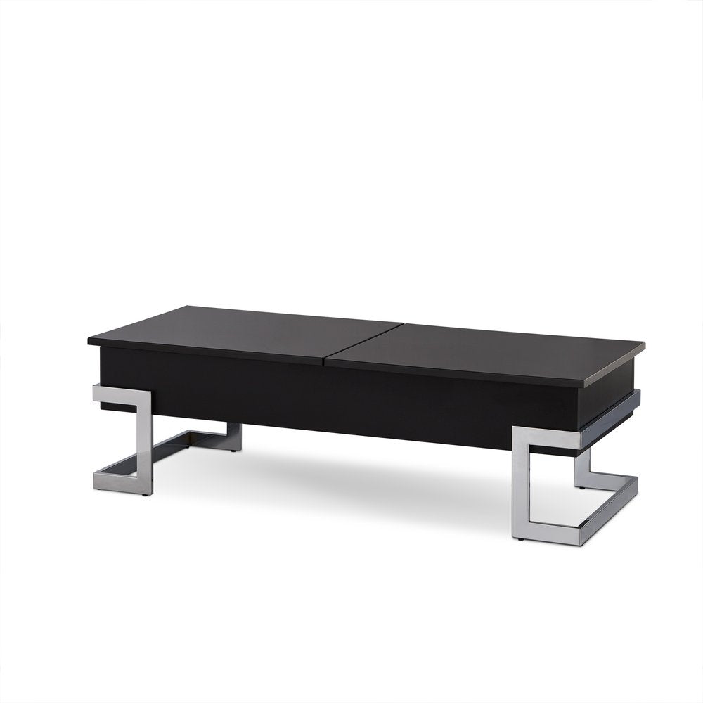 White and Silver Wood and Metal Lift Top Sled Coffee Table - 47-inch