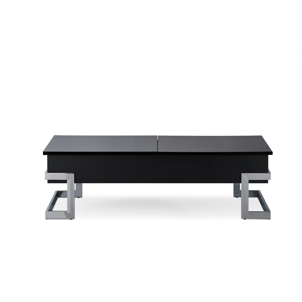 White and Silver Wood and Metal Lift Top Sled Coffee Table - 47-inch