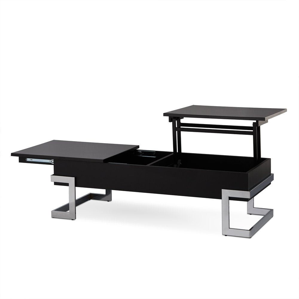 White and Silver Wood and Metal Lift Top Sled Coffee Table - 47-inch