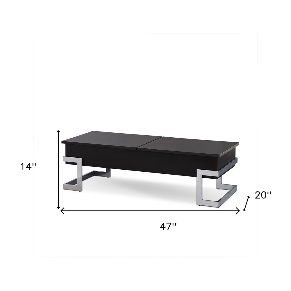 White and Silver Wood and Metal Lift Top Sled Coffee Table - 47-inch