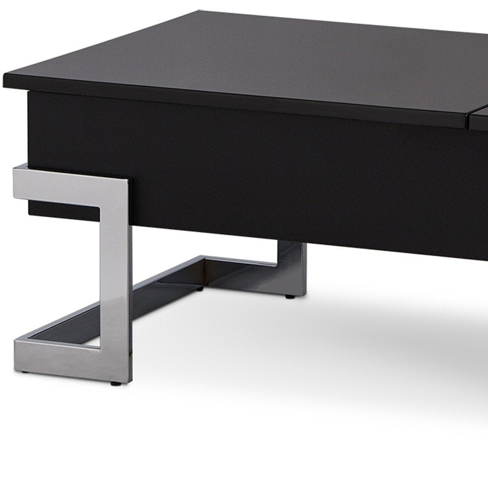 White and Silver Wood and Metal Lift Top Sled Coffee Table - 47-inch