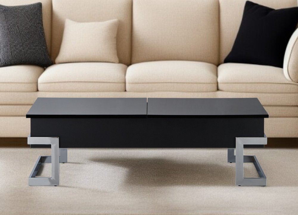 White and Silver Wood and Metal Lift Top Sled Coffee Table - 47-inch