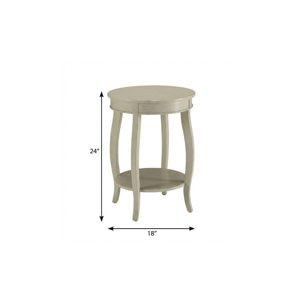 White Solid Wood Round End Table with Shelf - 24-inch
