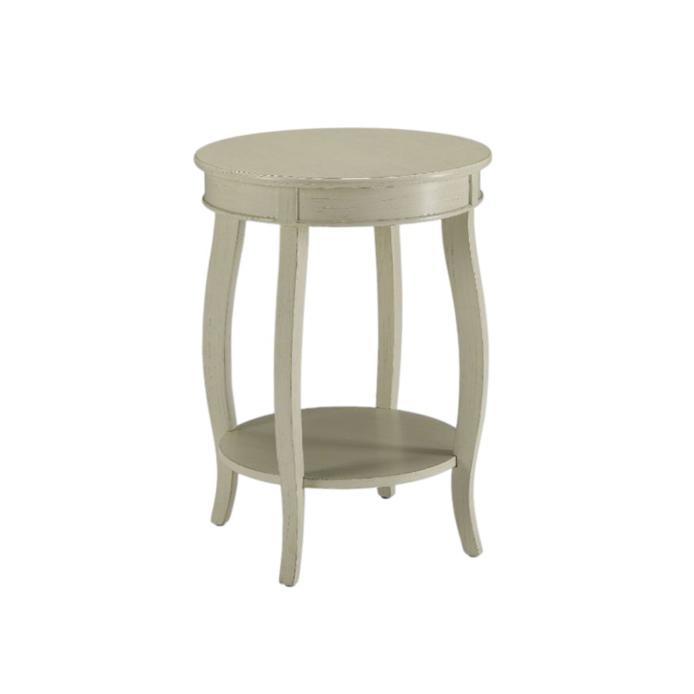 White Solid Wood Round End Table with Shelf - 24-inch