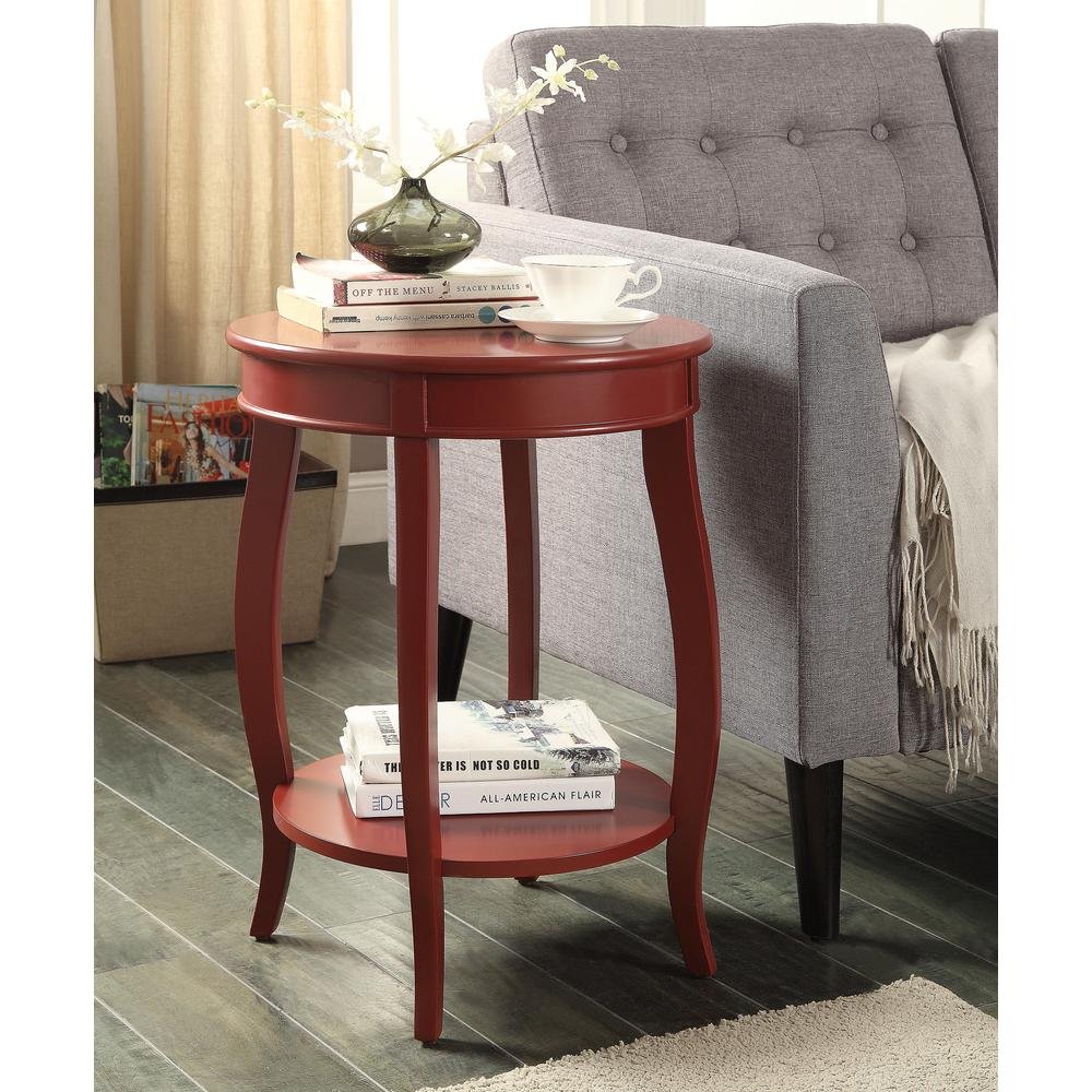 White Solid Wood Round End Table with Shelf - 24-inch