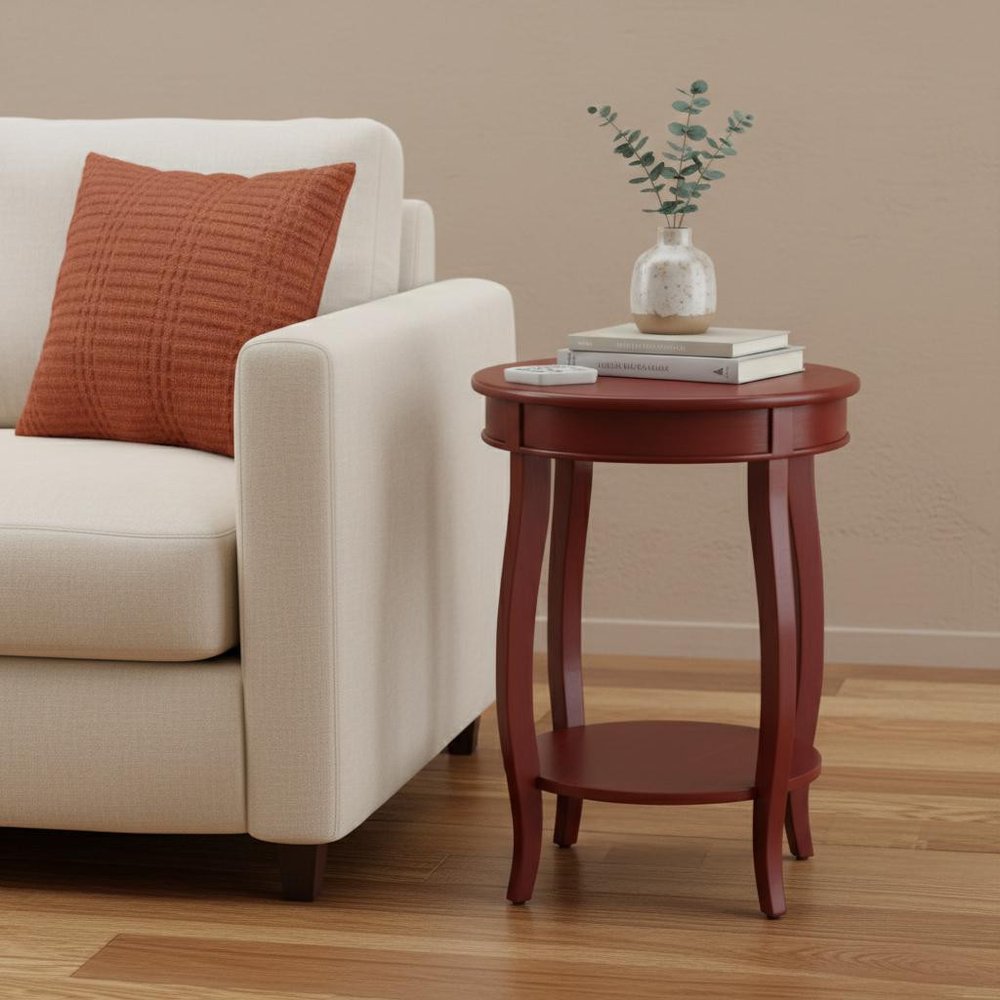 White Solid Wood Round End Table with Shelf - 24-inch