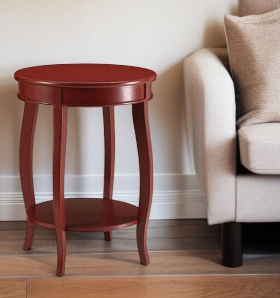 White Solid Wood Round End Table with Shelf - 24-inch