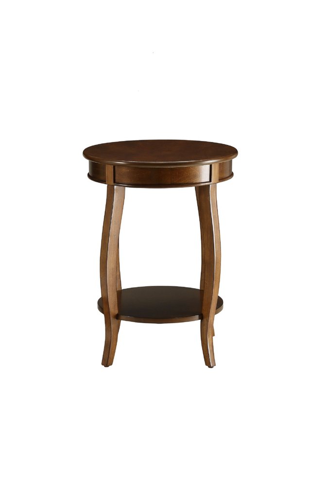 White Solid Wood Round End Table with Shelf - 24-inch