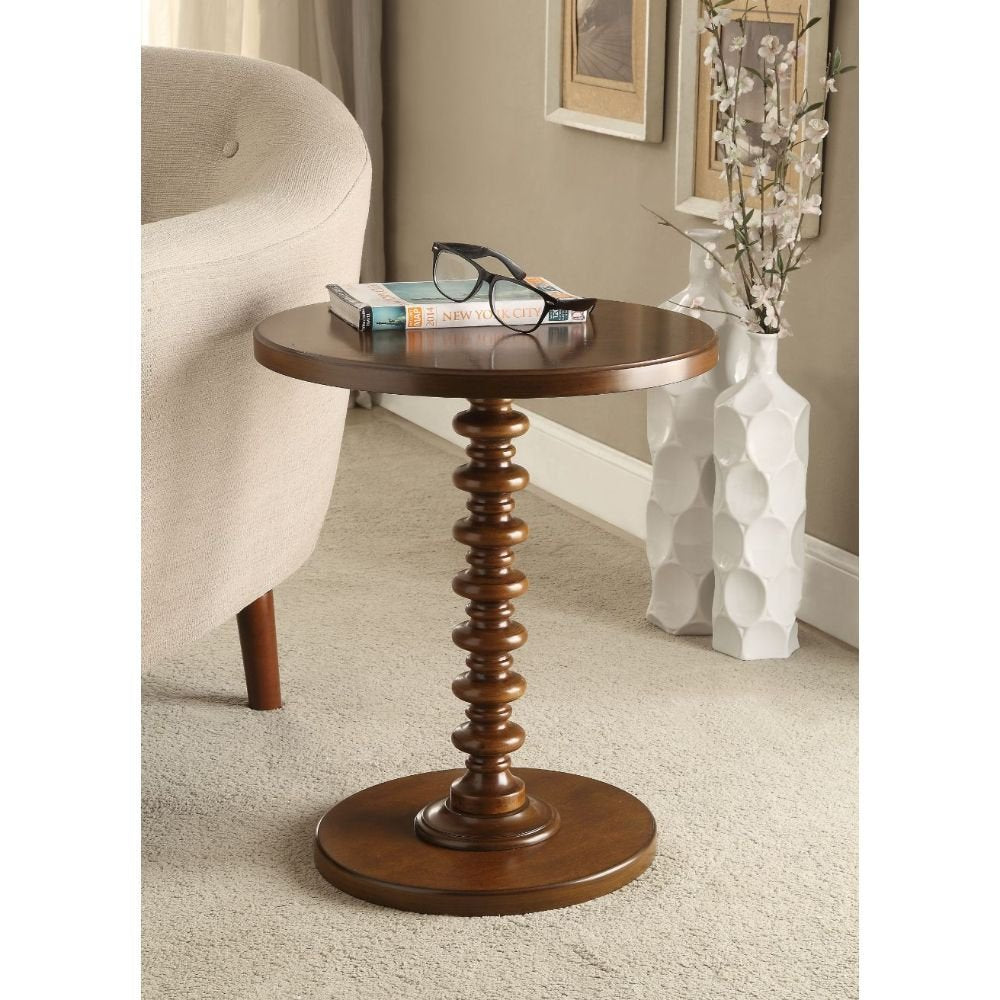 Brown Solid Wood Round Pedestal End Table - 22-inch