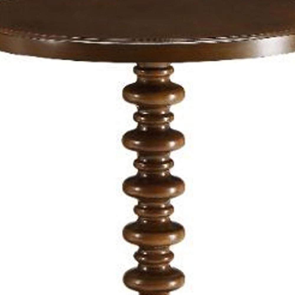 Brown Solid Wood Round Pedestal End Table - 22-inch