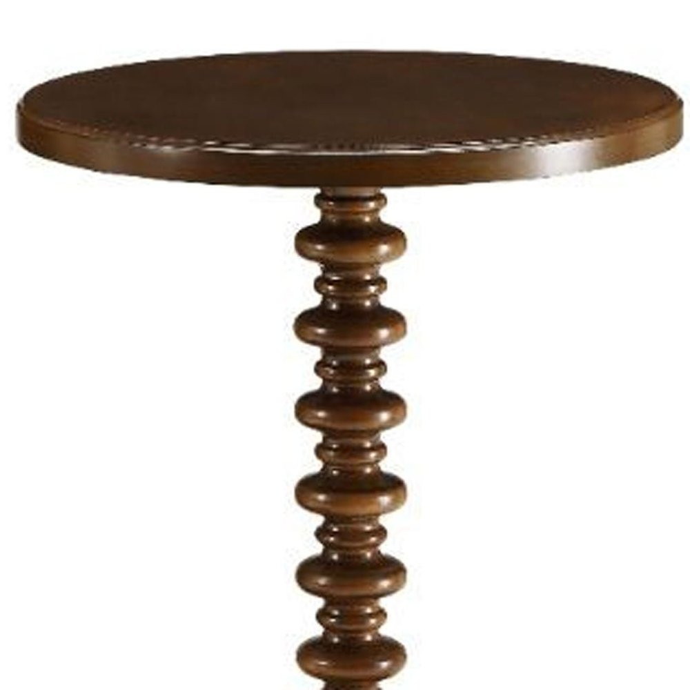 Brown Solid Wood Round Pedestal End Table - 22-inch